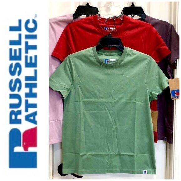 RUSSELL ATHLETIC - NWT-L Sz S Bundle of 4 Women's Short-Sleeve Tees/Muted Colors - Picture 1 of 14